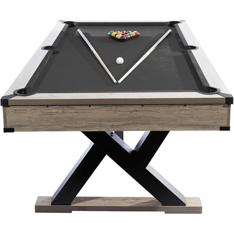 7 FT Prof. Billiard Tablet (2 Cues, 16 Balls, 2 Chalks, Triangle, Brush), 84x46x32 In. Black & Grey