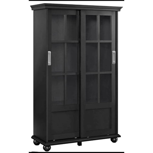 Ameriwood Home Aaron Lane Bookcase with Sliding Glass Doors, Black