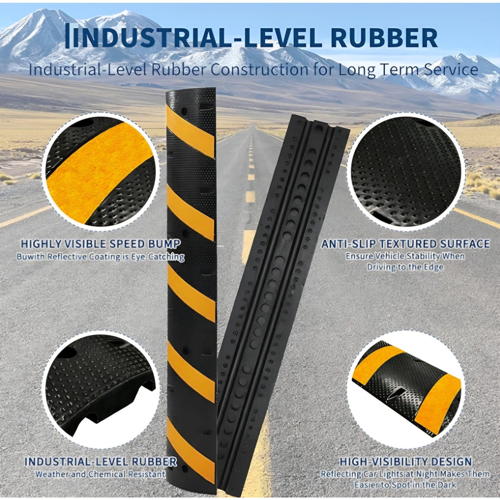 7FT Rubber Speed Bump with 4 End Cap, 2-Pack Speed Bumps for Road, 66000 LBS