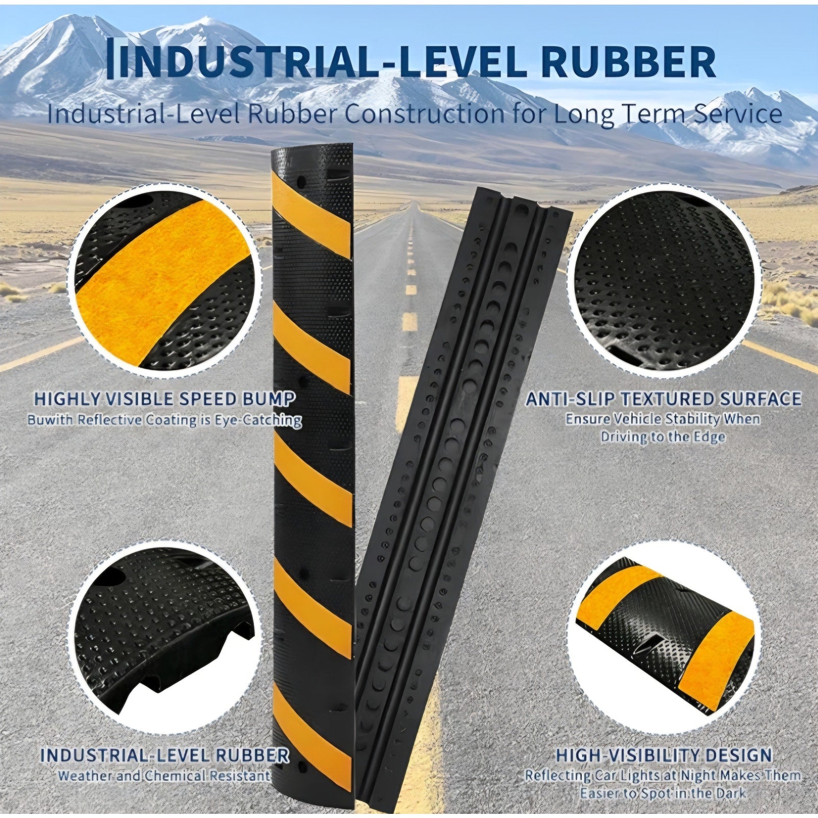 7FT Rubber Speed Bump with 4 End Cap, 2-Pack Speed Bumps for Road, 66000 LBS