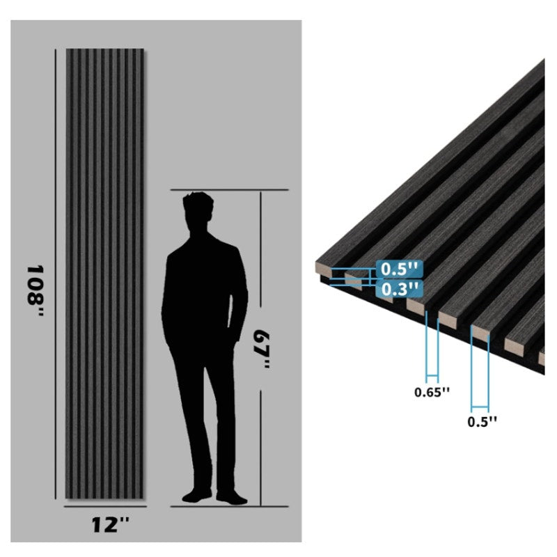 Art3d 3D Fluted Soundproof Wood Textured Slat Wall Panel, 4-Pack, Blackwood 108 x 12 Inch