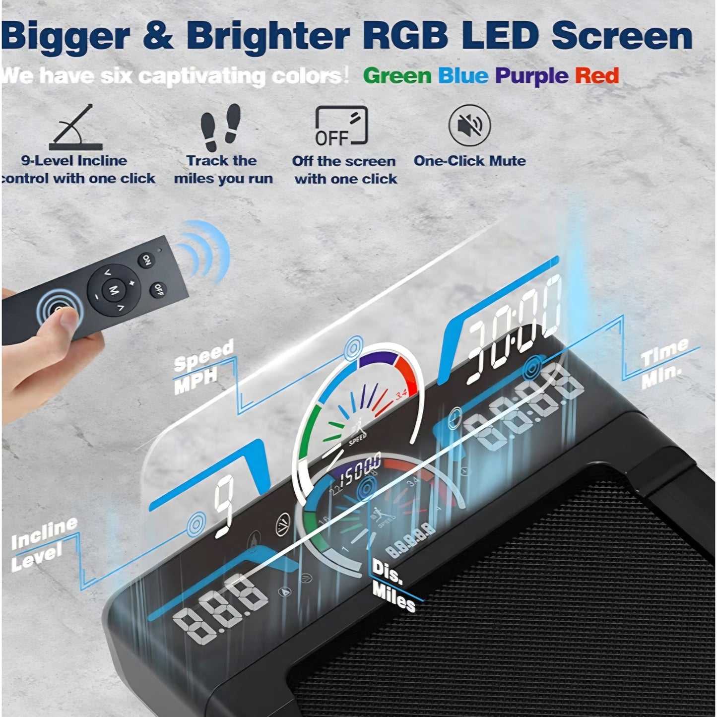 Walking Pad Treadmill with 12% 9-Level Auto Incline, 450 lbs Capacity RGB LED Screen, Bluetooth