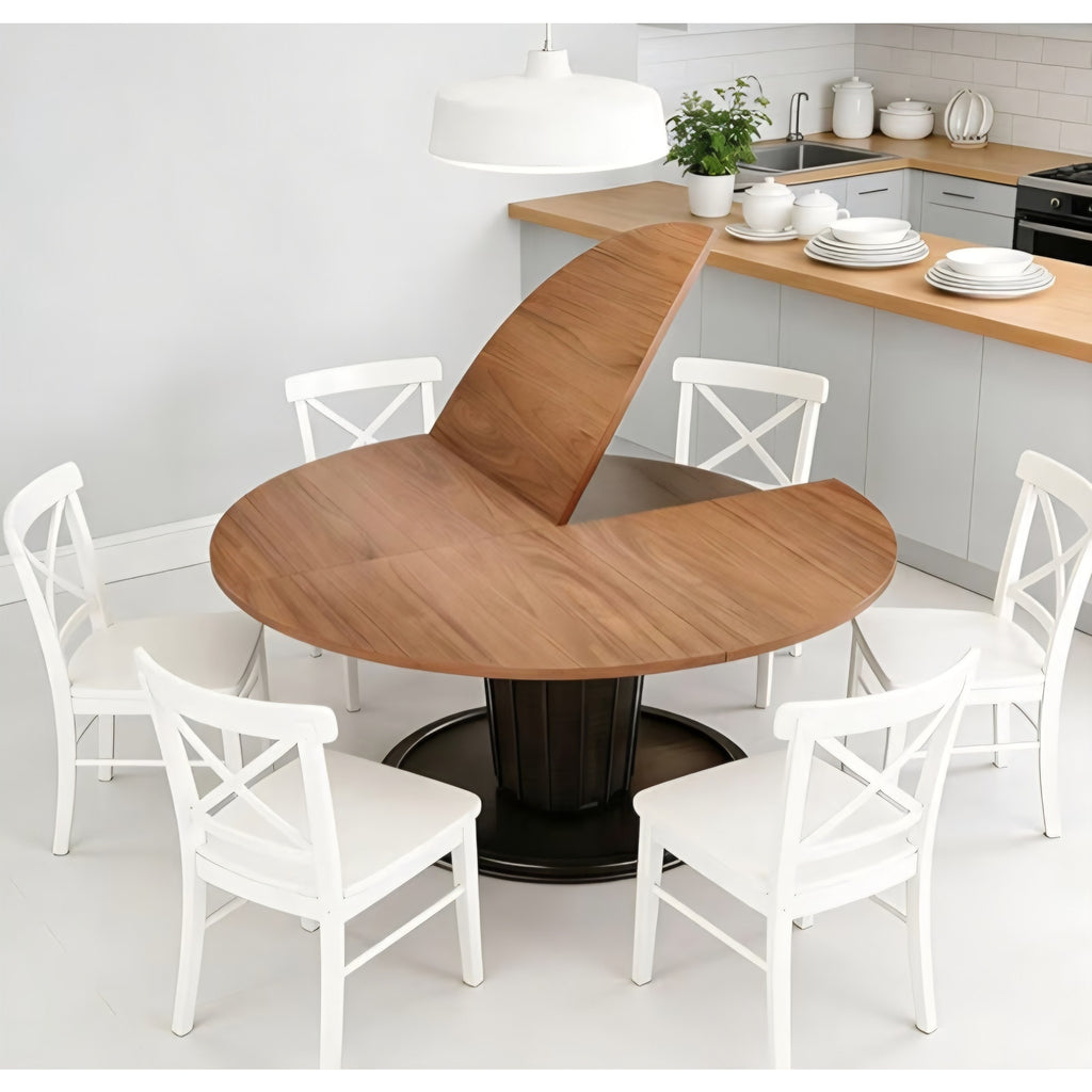 Round Folding Table Top Extender 48/55/59/63/71/79" Solid Wood Table Extension For Dining Table