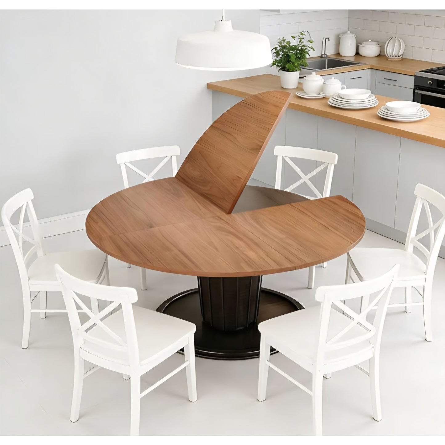Round Folding Table Top Extender 48/55/59/63/71/79" Solid Wood Table Extension For Dining Table