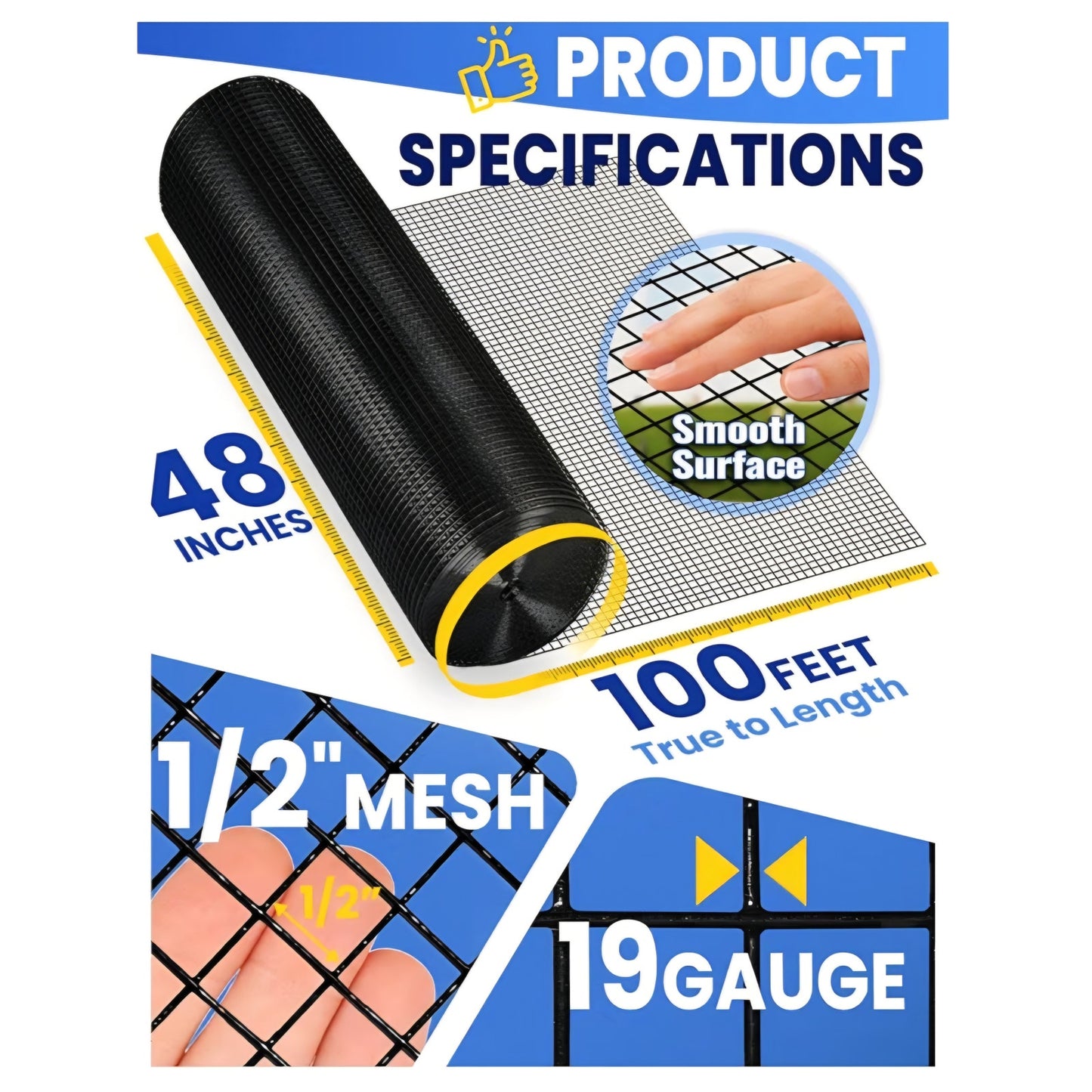 Black Vinyl Coated Hardware Cloth 1/2 Inch 48inx100ft 19 Gauge, Welded Wire Fencing Chicken Wire