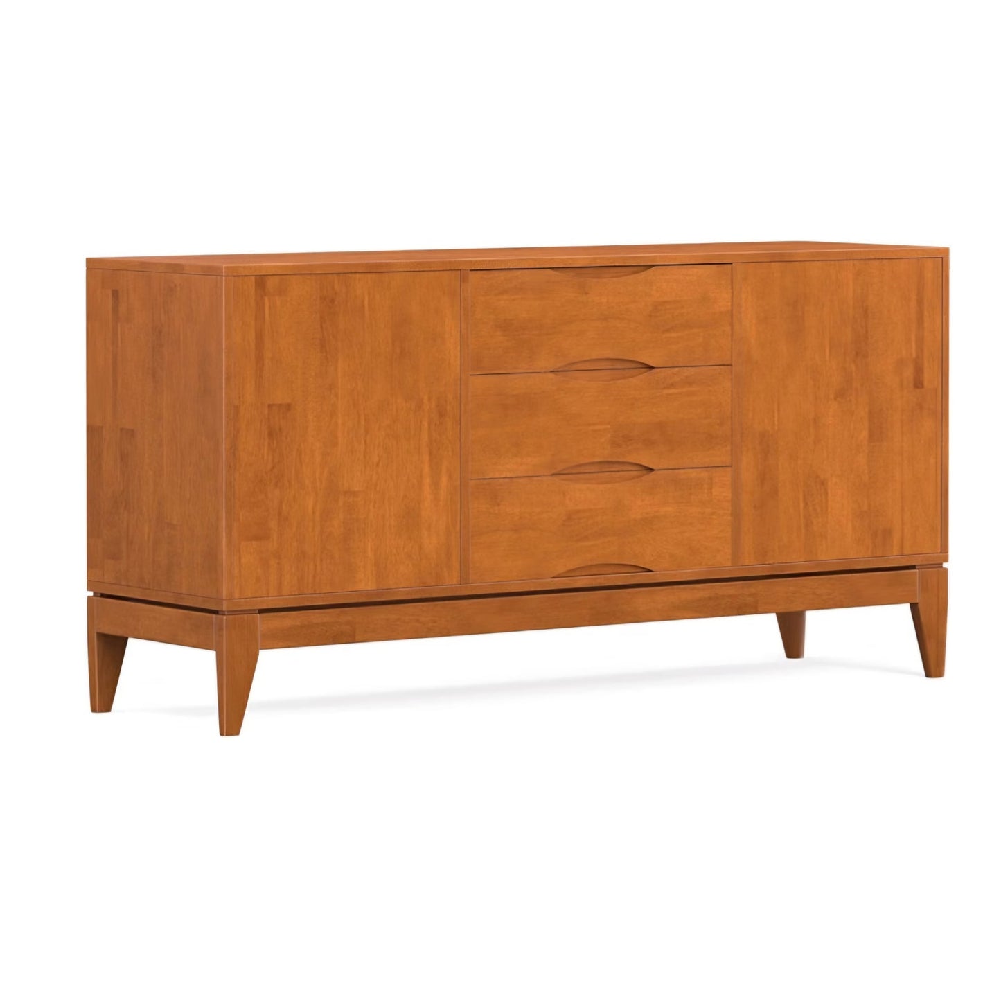 Harper Buffet - 60 inch Wide Solid Hardwood 3-Door Sideboard Buffet in Teak Brown, Mid-Century Mode