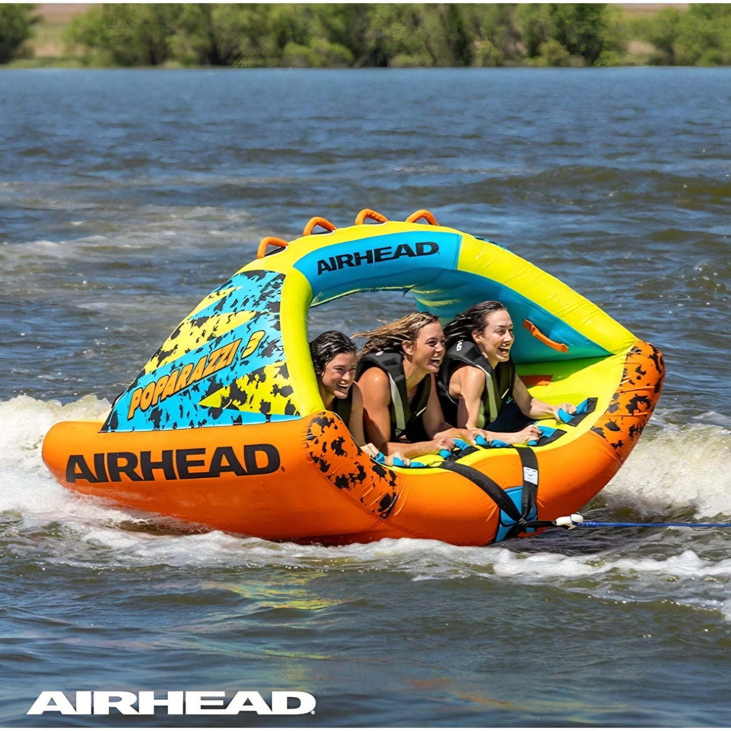 Airhead Poparazzi Towable Tube for Boating, 1-3 Rider Inflatable Boat Tube for Water Tubing