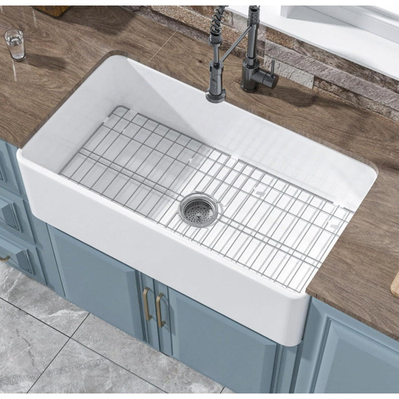 33" x 18" Fireclay Apron Front Farmhouse Sink White for Kitchen Large single bowl farm style