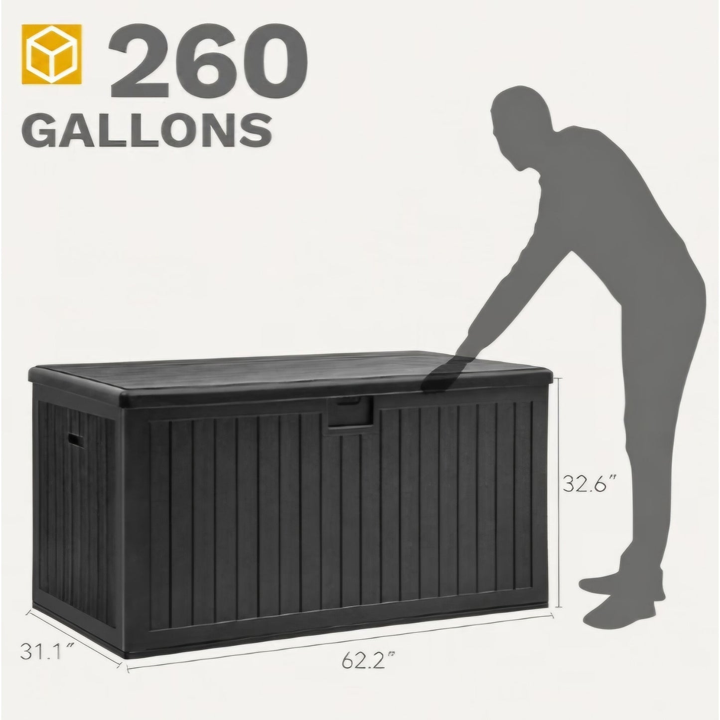 DWVO 260 Gallon Resin Outdoor Storage Box, XXL Double-Wall Waterproof Deck Box with Divider