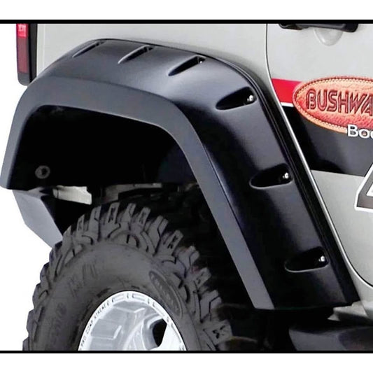 Bushwacker Max Coverage Pocket/Rivet Style Front & Rear Fender Flares | 4-Piece Set, Black, Smooth F