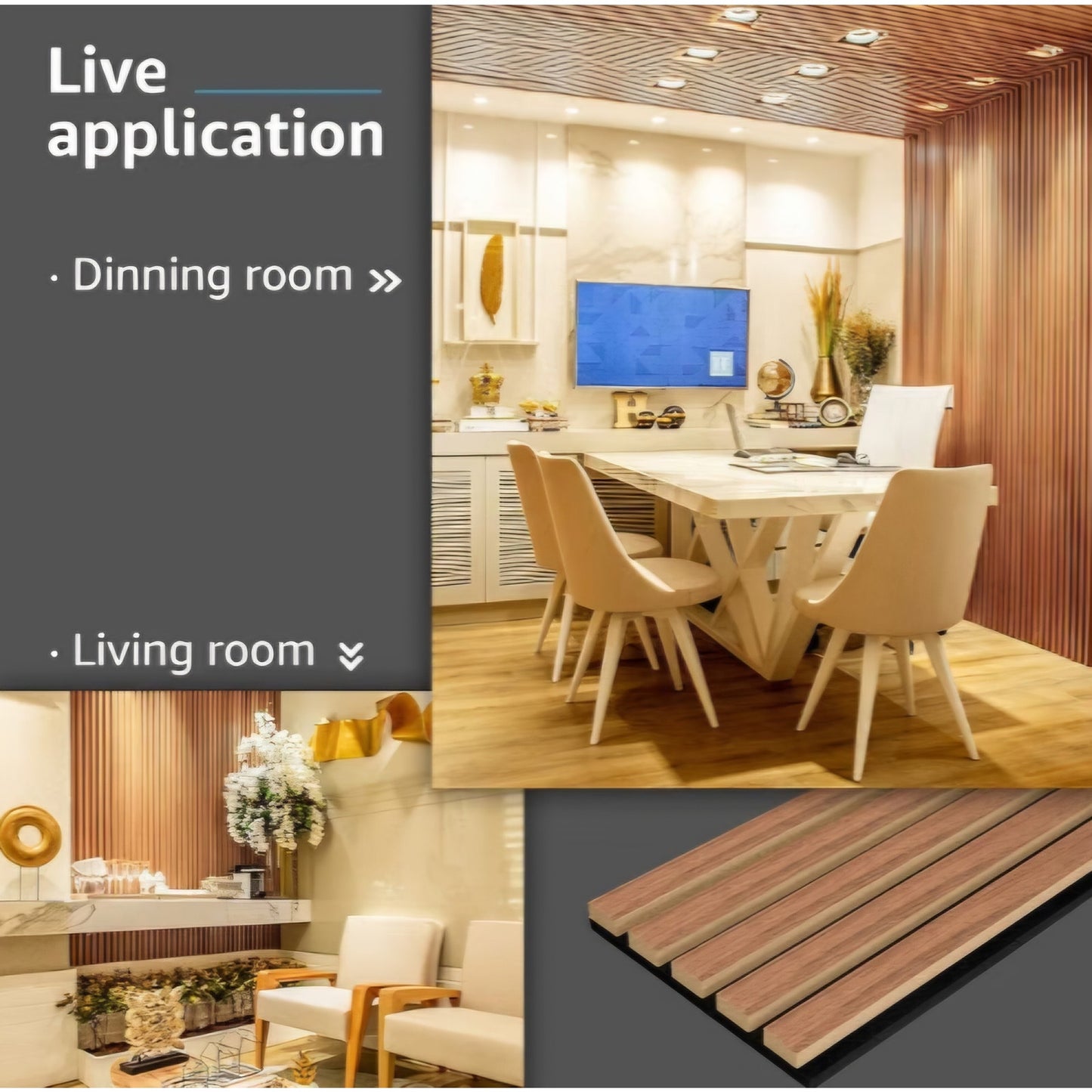 Art3d 4-Piece Wood Slat Acoustic Panels walnut 4 Pcs. 94.5 x 7.9 inc