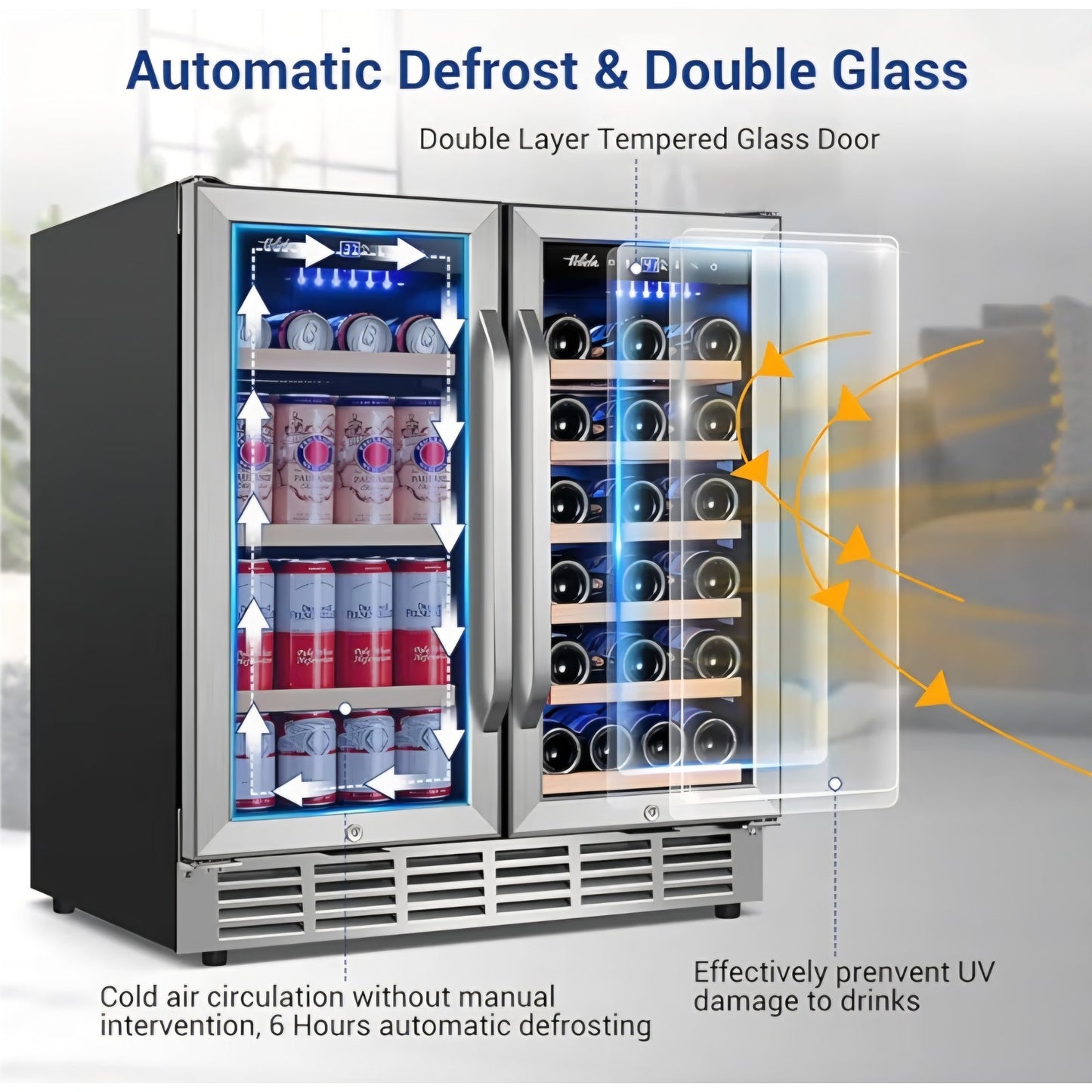 Wine and Beverage Refrigerator 30 Inch, Upgrade Dual Zone Wine Cooler, 30'' Wine beverage Fridge