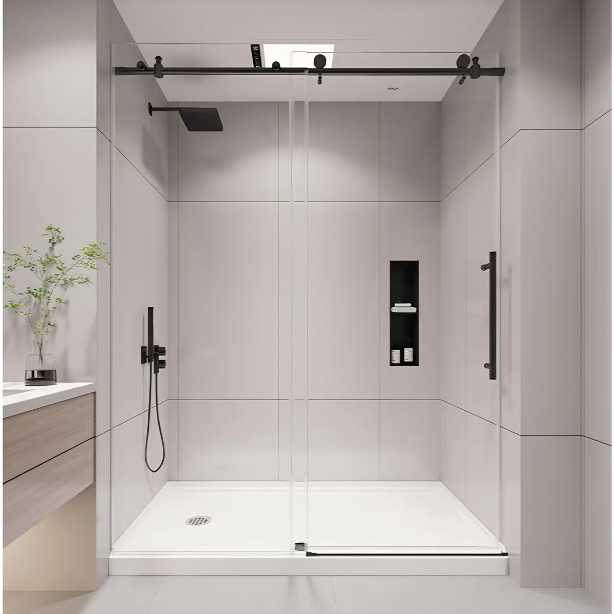 Frameless Shower Door, 49-54" W x 76" H Sliding Glass Shower Door, 1/4" (6mm) Tempered Clear Glass