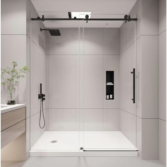 Frameless Shower Door, 49-54" W x 76" H Sliding Glass Shower Door, 1/4" (6mm) Tempered Clear Glass