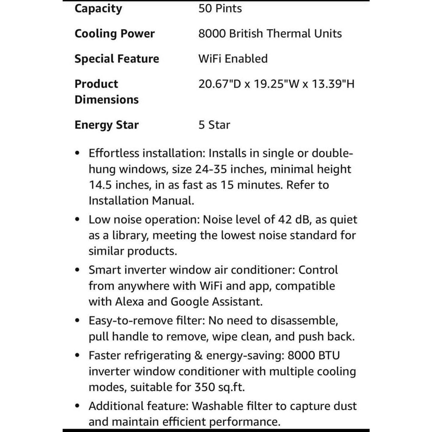 acekool 8000 btu inverter smart window air conditioner, window ac unit with remote/app control, open