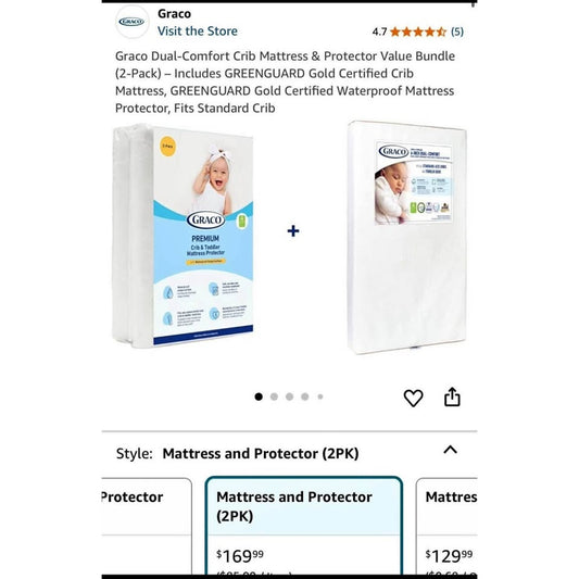 Graco Dual-Comfort Crib Mattress & Protector Value Bundle (2-Pack) – Includes GREENGUARD Gold Certif
