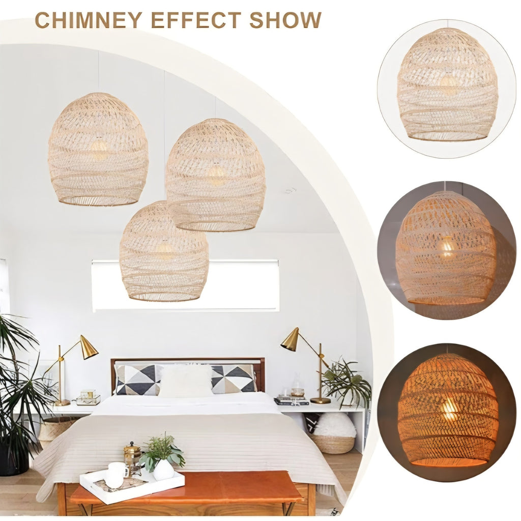 Arturesthome Boho Wicker Chandelier,W 15.7"*H 18" Rustic Rattan Basket Pendant Light Fixture Coasta