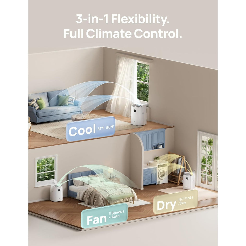 DREO Portable Air Conditioner 319S, 10000 BTU ASHRAE, 6000 BTU DOE, APP/Voice/Remote,  Room Indoors
