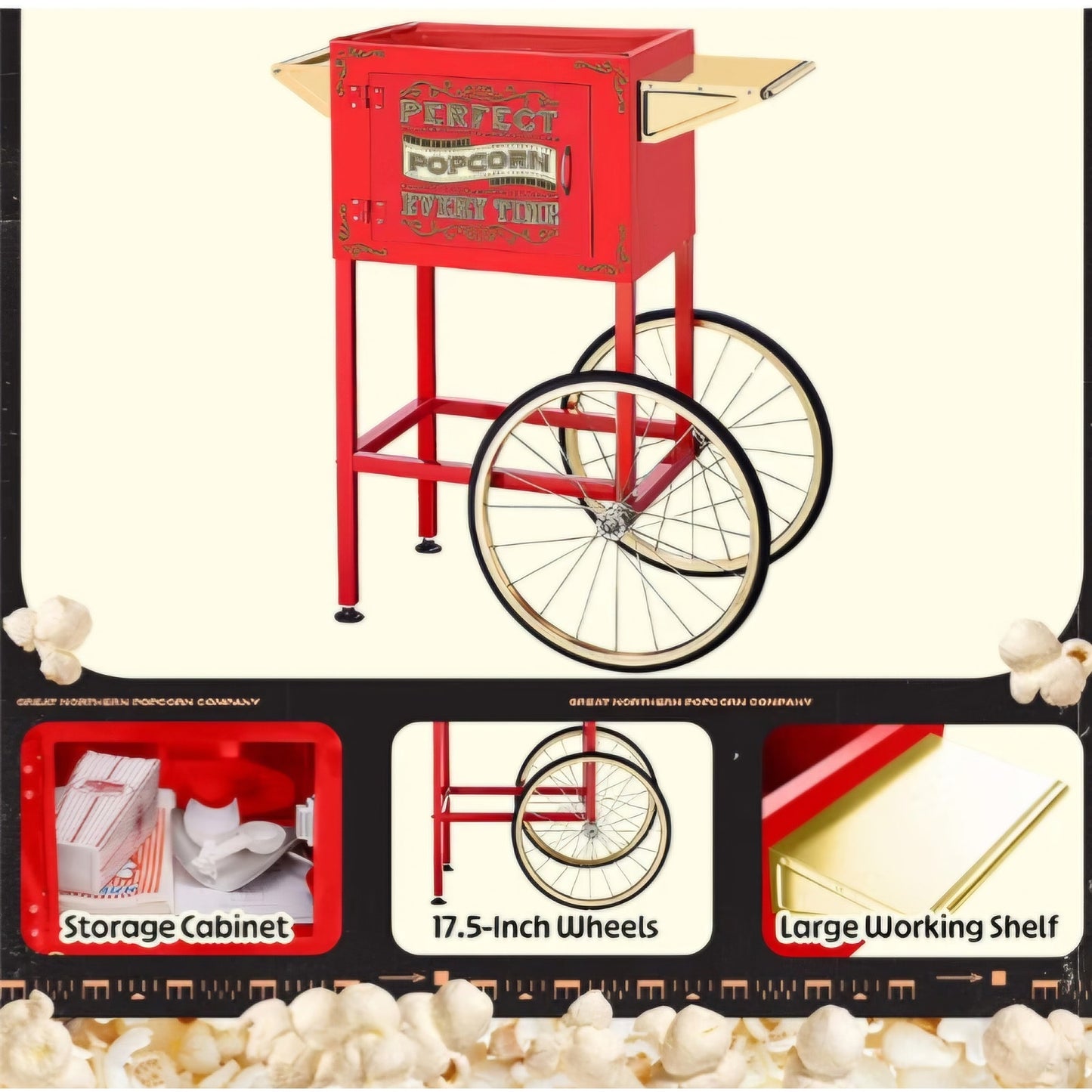 Great Northern Popcorn Company 5995 10 oz. Perfect Popper Popcorn Machine with Cart - Red