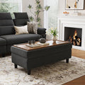 LINSY HOME 46 Inches Wide Storage Ottoman Bench, Linen Coffee Table Long Shoes Bench, Dark Gray