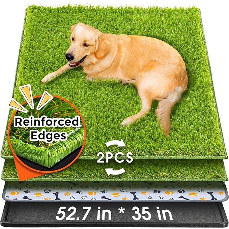 Hompet Dog Grass Pad with Tray Large, 52.7"x35", 2 Reusable Artificial Turf for Dogs Potty,