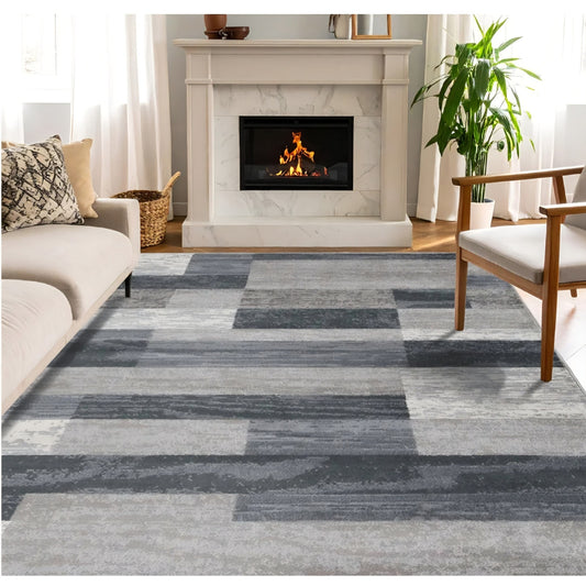 SUPERIOR Indoor Area Rug, Jute Backed, Modern Geometric Patchwork Floor Decor for Bedroom, Office