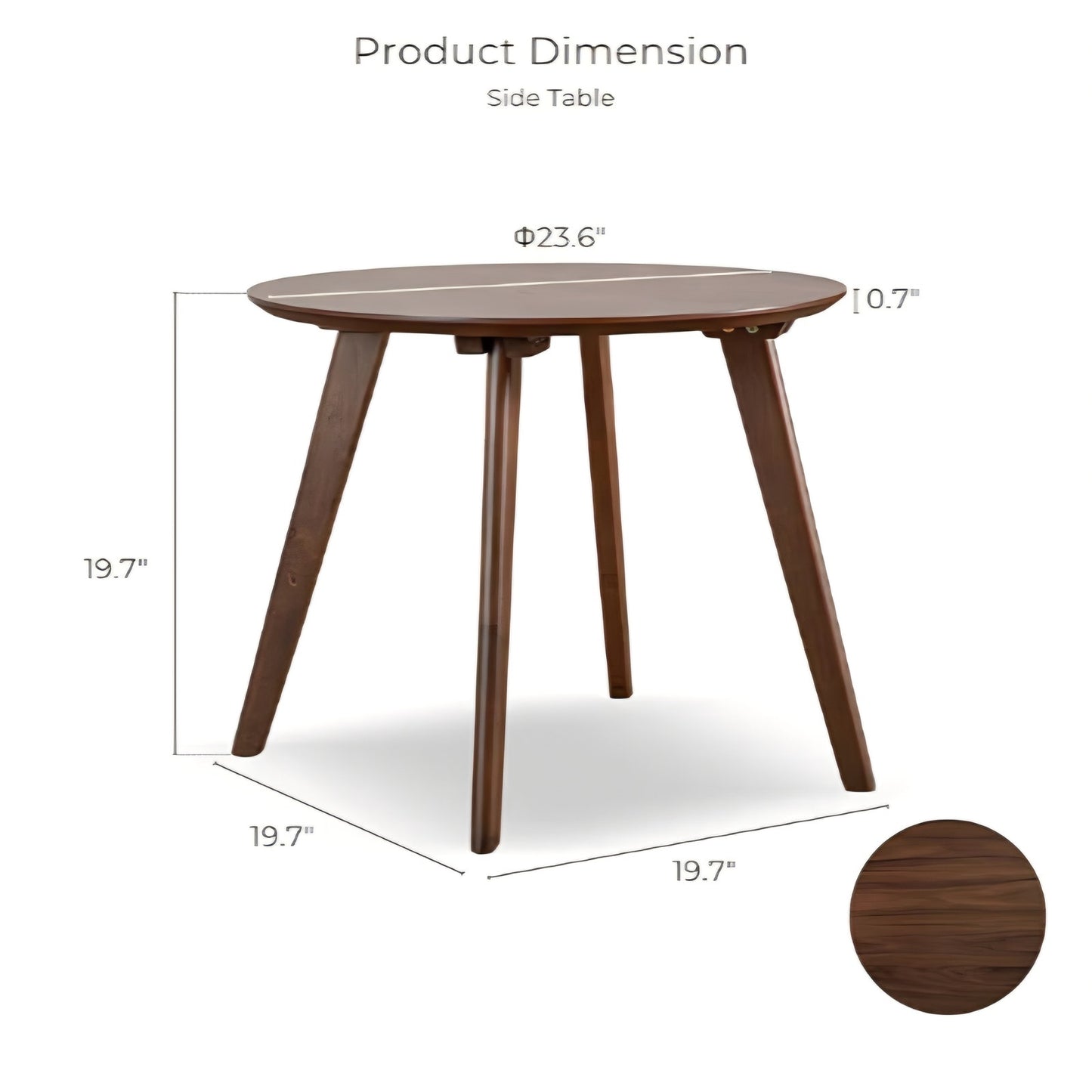 Callum Mid-Century Modern Solid Wood Brown Round Side Table with Tarpered Legs