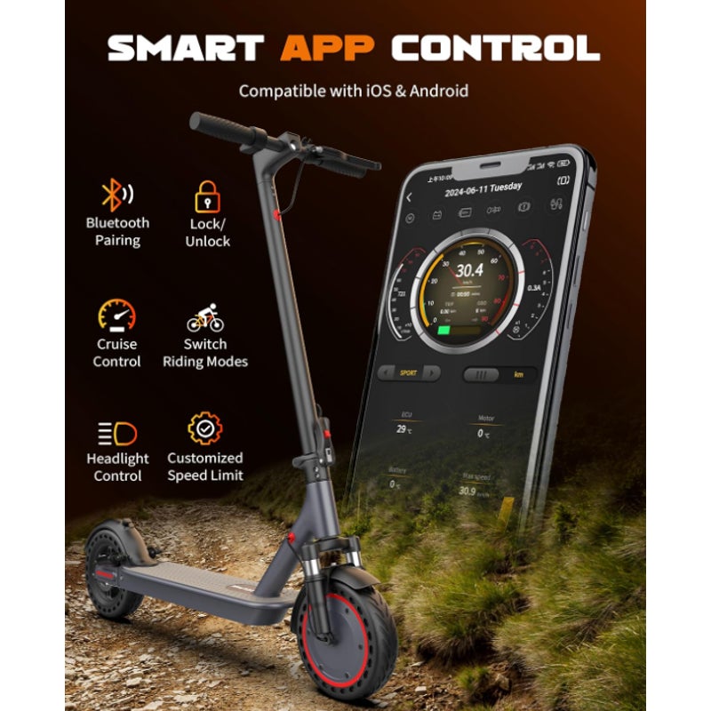 Electric Scooter, 500W Motor, 28 Miles Range, Dual Suspensions