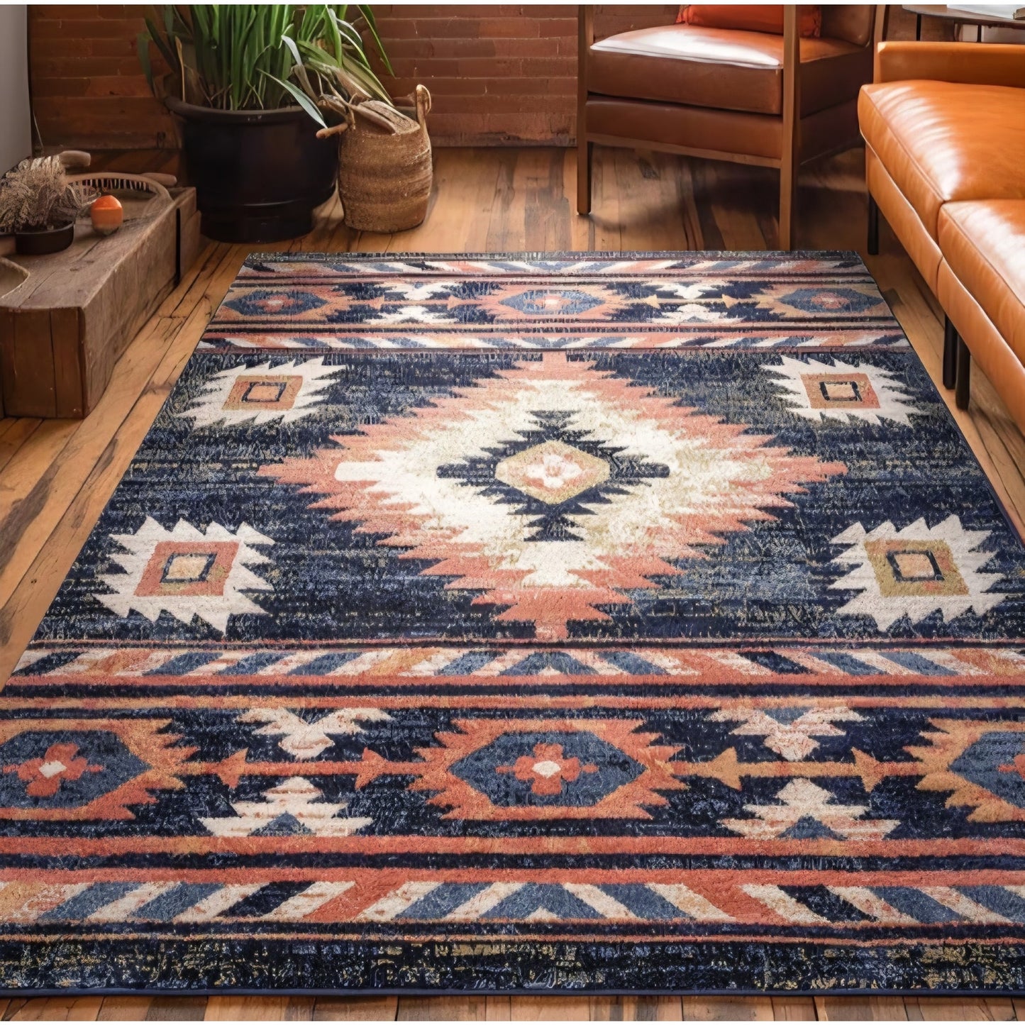 Area Rug Well Woven Tulsa Lea Blue Traditional Southwestern Tribal 5x7 (5'3" x 7'3")