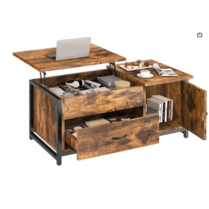 FABATO 41.7" Rustic Brown Lift Top Coffee Table with Storage Drawer, Hidden Compartment