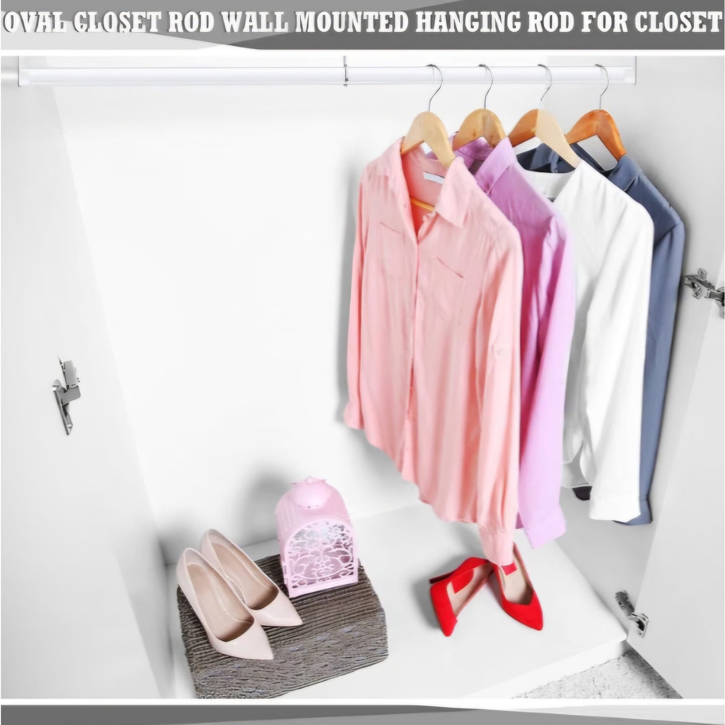 Tandefio Closet Rod Kit with End Caps and Center Support,White