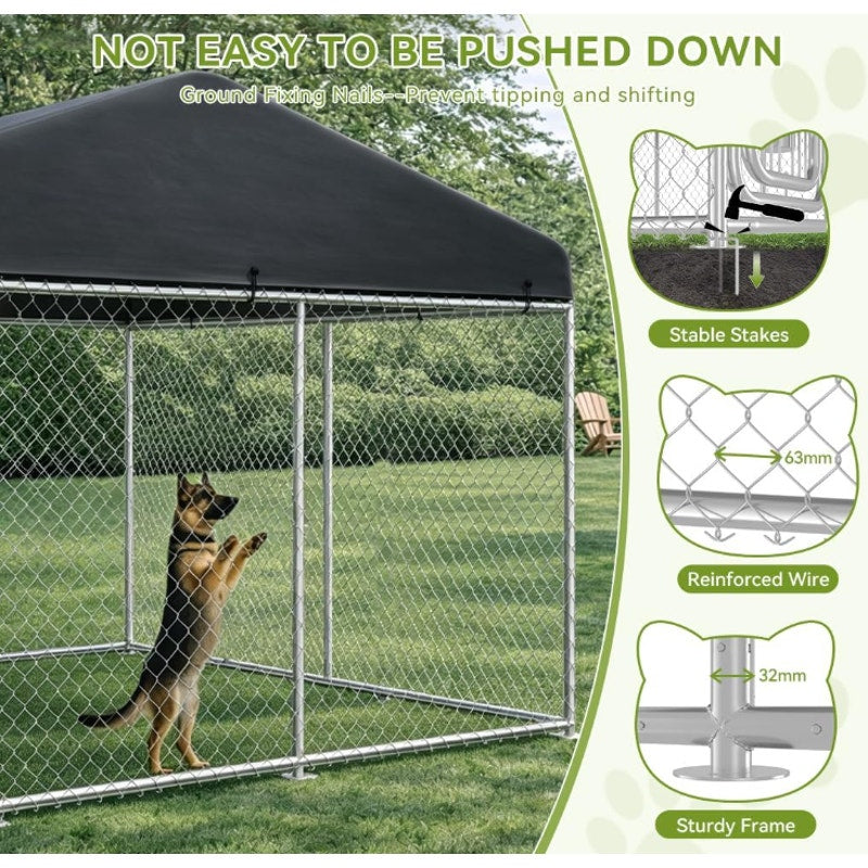 COMHOMA 10×10FT Outdoor Dog Kennel withAdjustable Bowls Feeder Heavy Duty Extra-Large Dog Enclosure