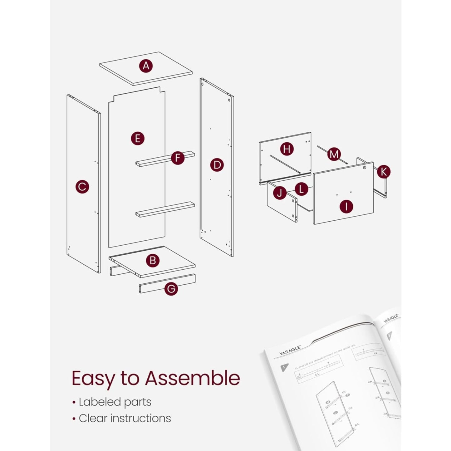 VASAGLE 3 Drawer File Cabinet, File Cabinet with Lock, Printer Stand, Office Filing Cabinet Organiz