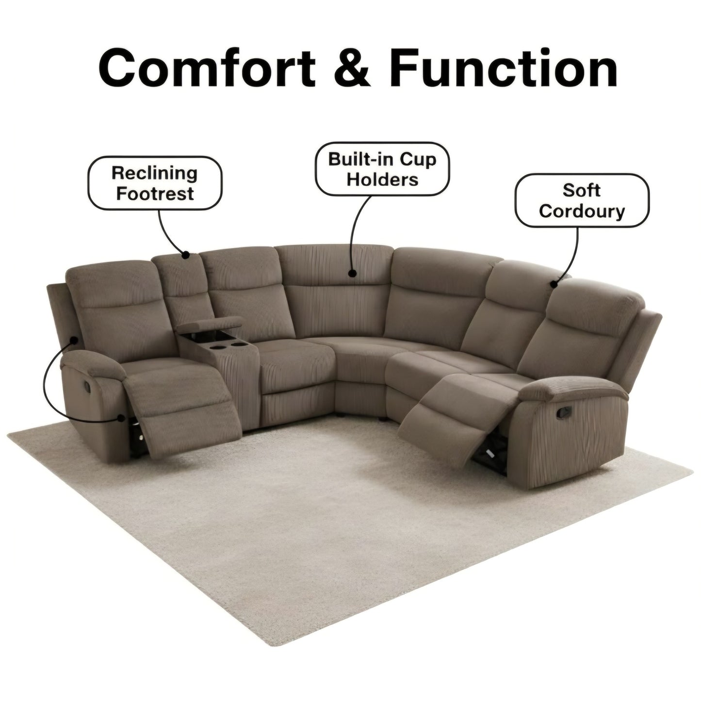 Power Reclining Sectional Sofa Set, L-Shaped Sectional Couch for Living Room