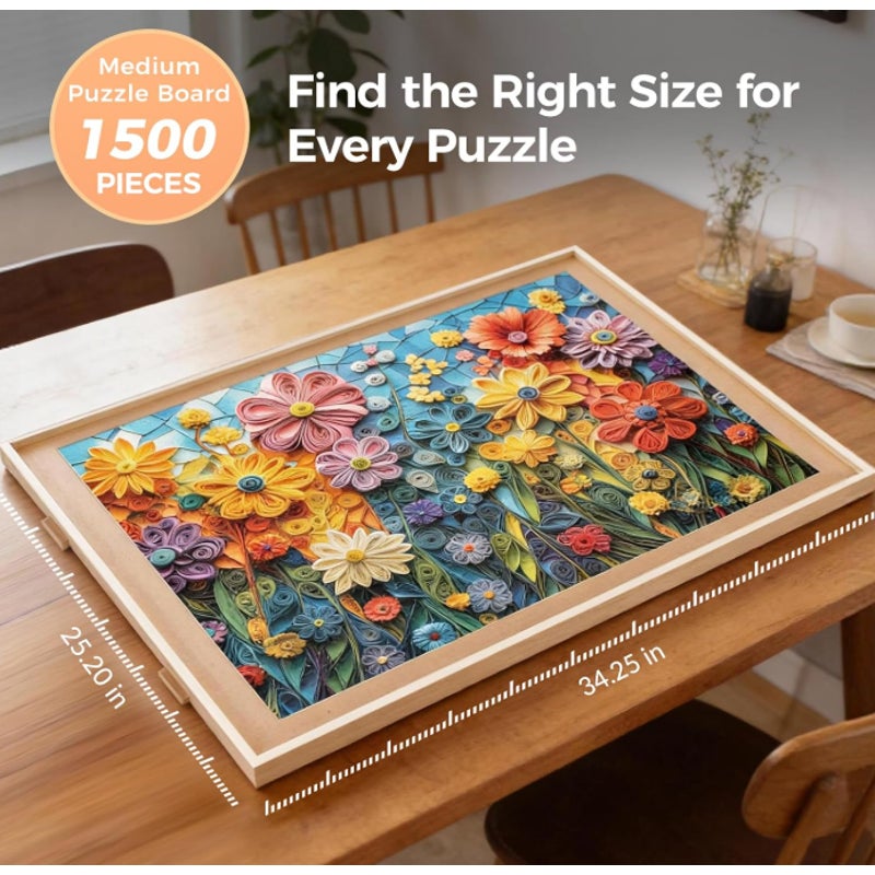 1500 Piece Rotating Puzzle Board with 4 Drawer 24.92"x33.58"Portable Wooden Jigsaw Puzzle Table