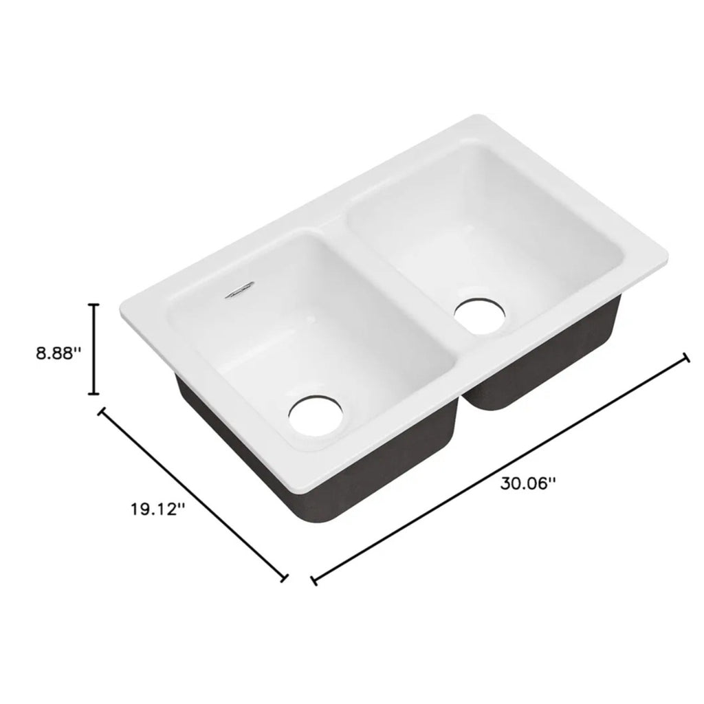 American Standard 77DB30190.308 Delancey 30x19 Double Bowl Cast Iron Kitchen Sink, Brilliant White
