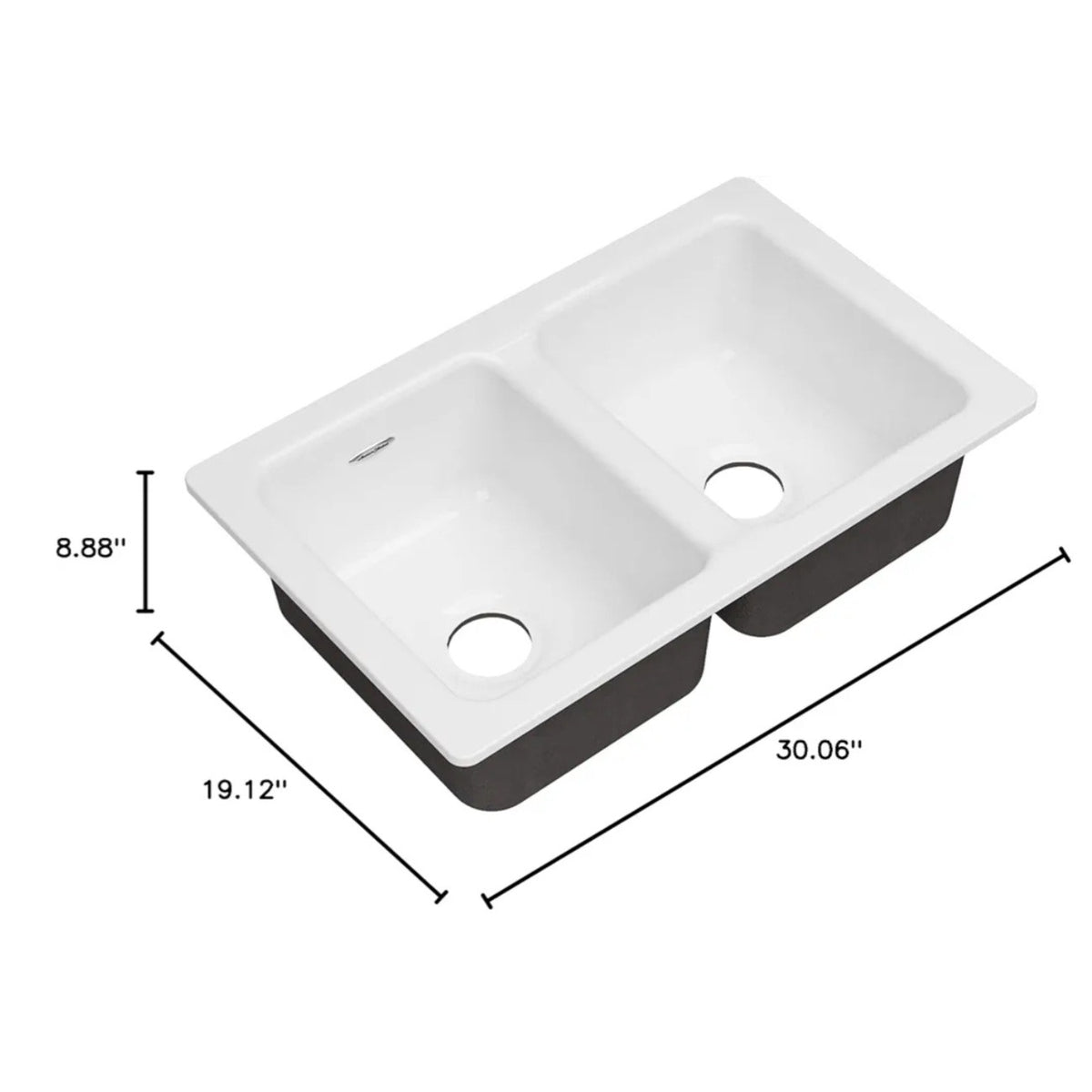 American Standard 77DB30190.308 Delancey 30x19 Double Bowl Cast Iron Kitchen Sink, Brilliant White