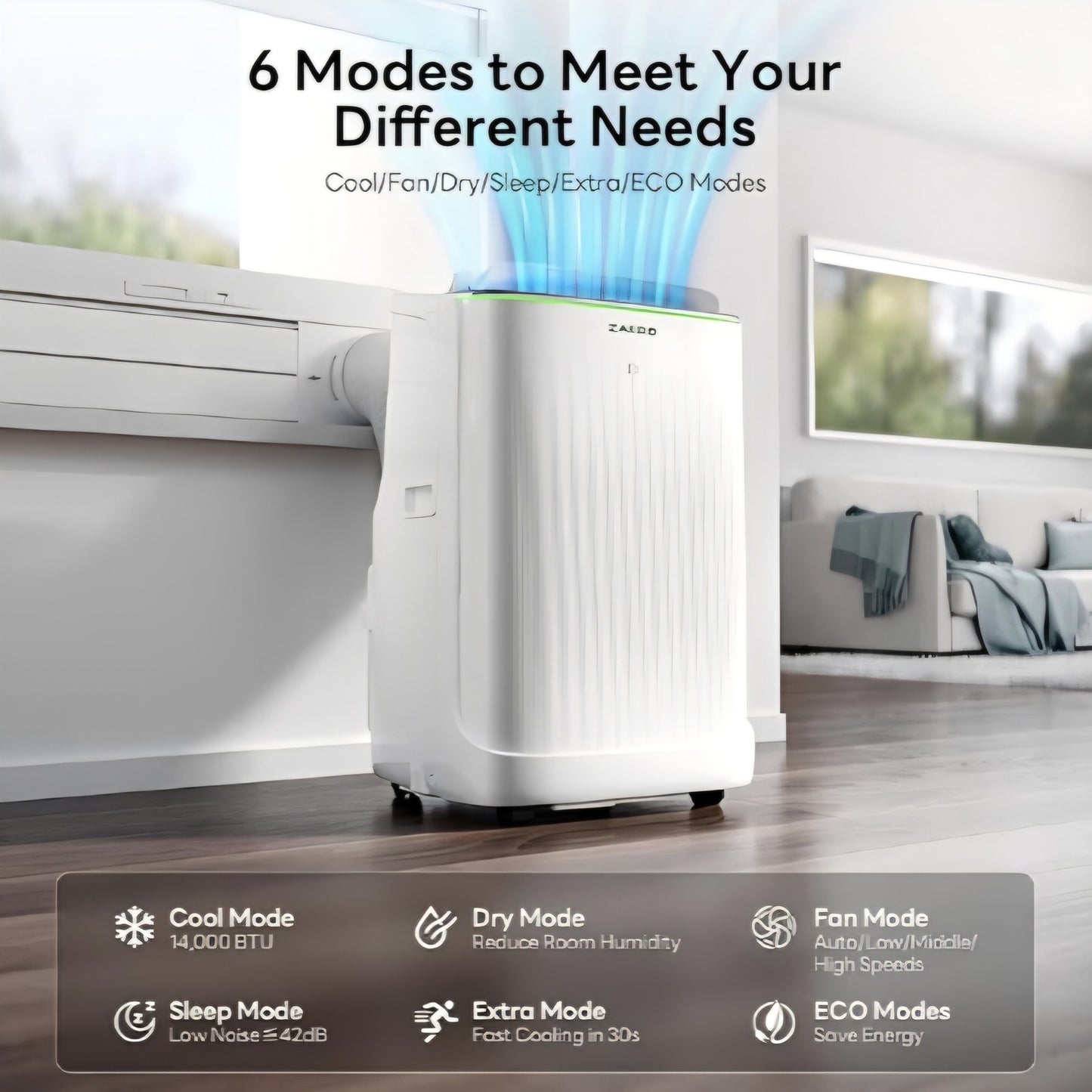 ZAFRO Smart Inverter Portable Air Conditioners, 14000 BTU (10000 BTU SACC) Dual Hose Portable AC