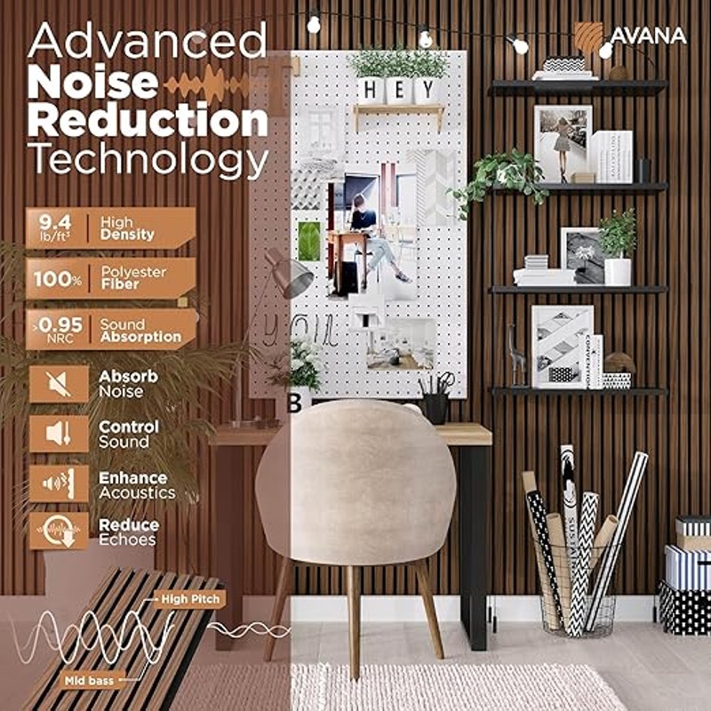 Avana Acoustic Wood Wall Panels, 93.2x11.25 Inch Panels, Fits 94x12 Layout–4 PCs, Durable Wood Panel