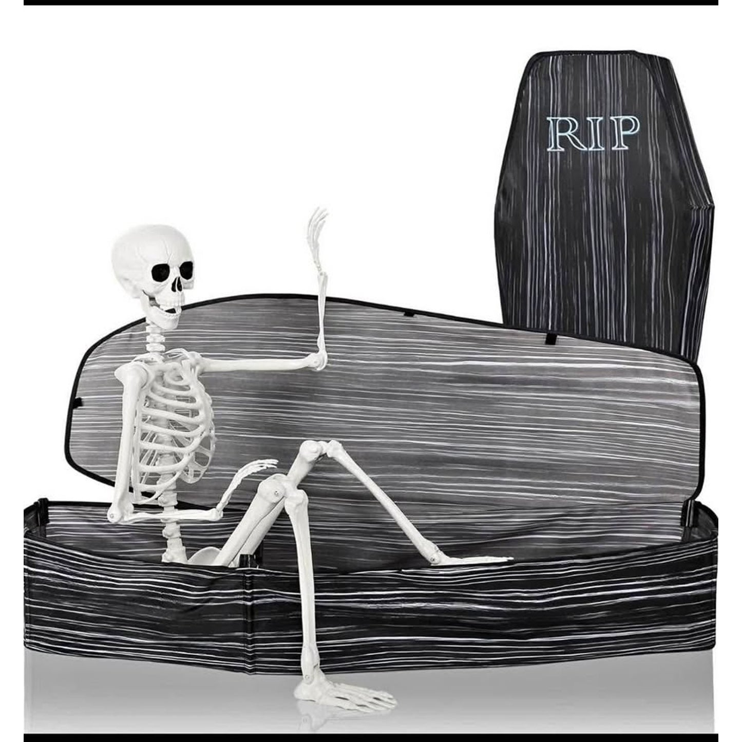 Halloween Coffin with Skeleton Set Pop up Coffin Life Size Collapsible Scary Fake Coffin Prop Really