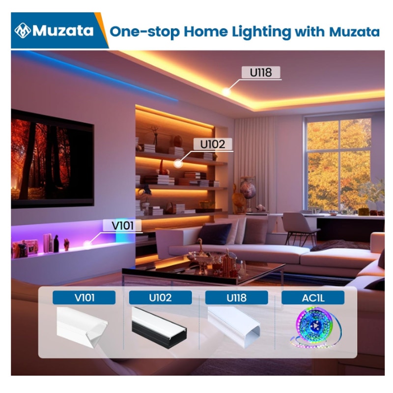 10Pack 3.3FT Wider Silver LED Strip Channel with Milky Diffuser U102 18x8.5mm Wide LED Channel