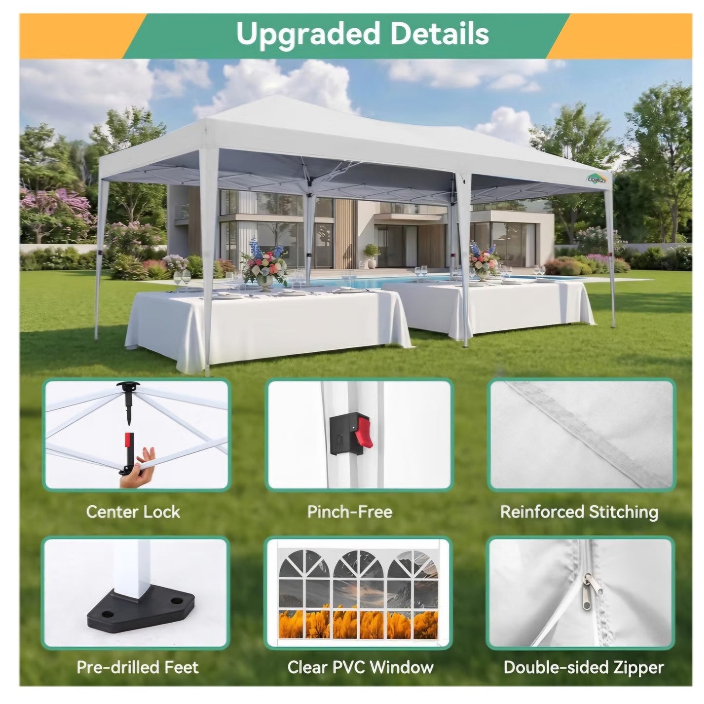COBIZI 10x20 FT Pop up Canopy Tent with Sidewalls, Party Tents for Parties, Carpas para Fiestas