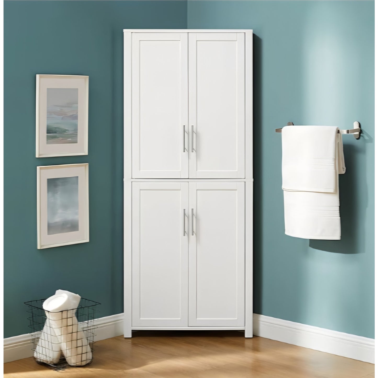 Traditional Corner Pantry Storage Cabinet with Shelves, Kitchen, Dining