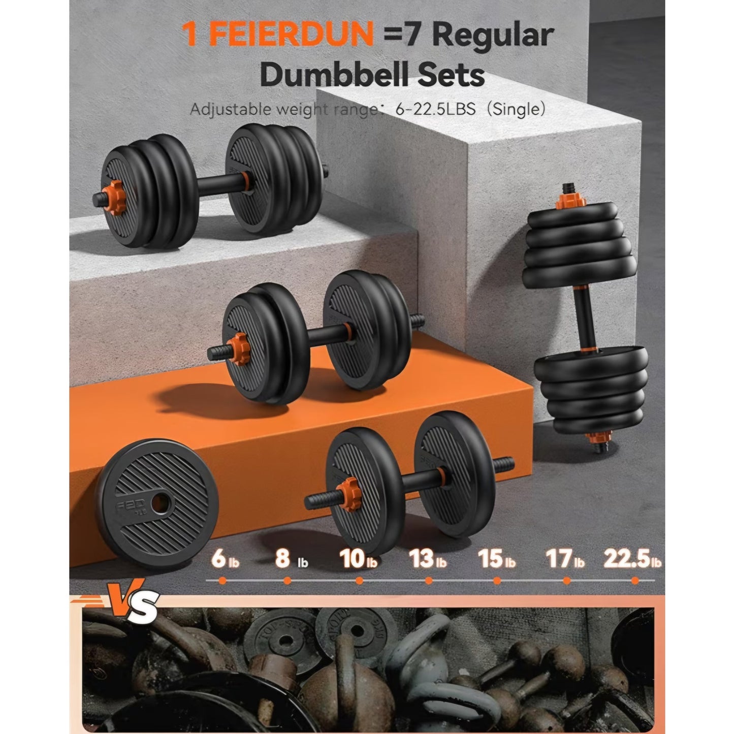 Adjustable Dumbbells, 45lbs Free Weight Set with Connector, 5 in1 Dumbbells Set Used as Barbell