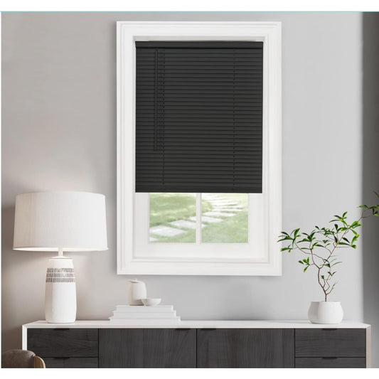 Cordless Light Filtering Mini Blind - 70 Inch Width, 48 Inch Length, 1" Slat Size - Black