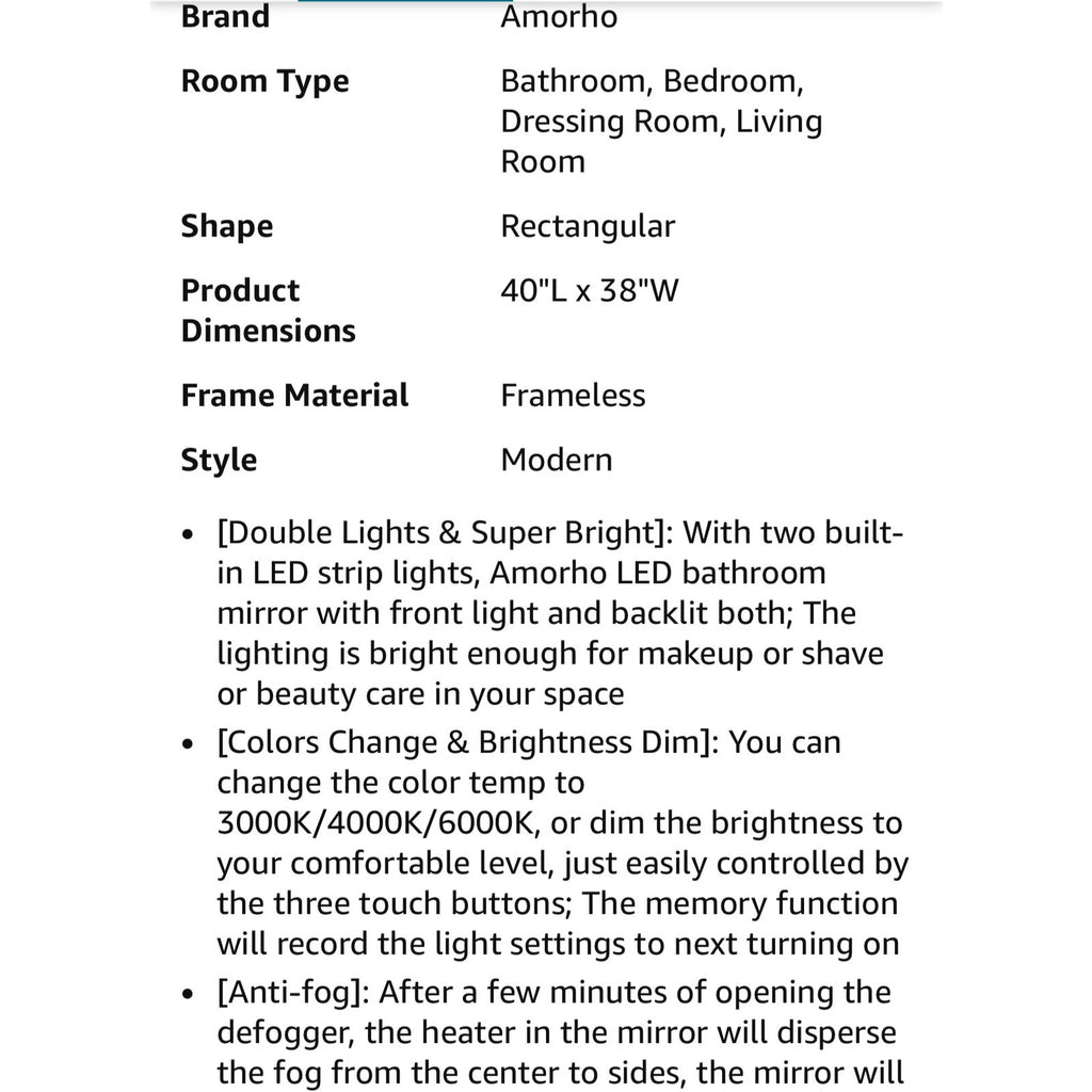 Amorho LED Mirror for Bathroom 40"X38" with Front Light and Backlit