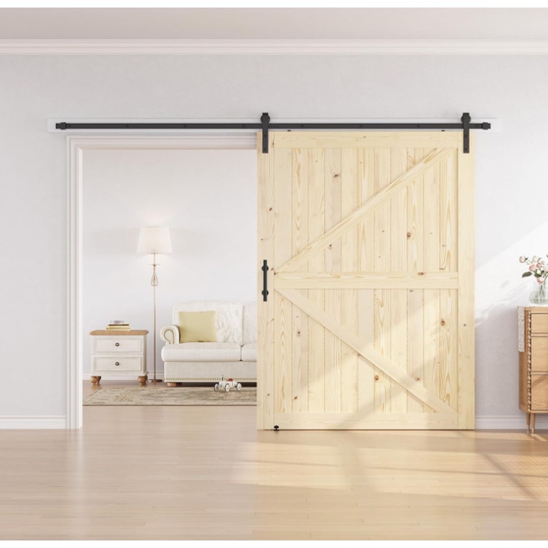 SmartStandard 60in x 84in Sliding Barn Wood Door, Natural, Fit 10FT Rail Pre-Drilled Ready