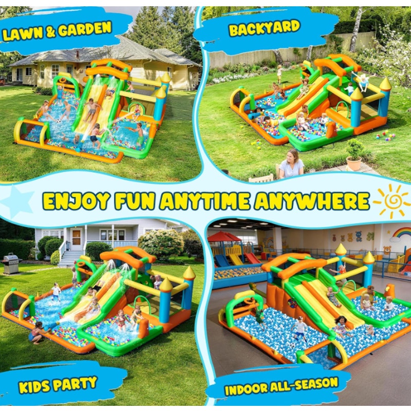 AONESY 10‑in‑1 Inflatable Water Slide Bounce House Combo, Dual Slides, Deep/Shallow Splash Pools