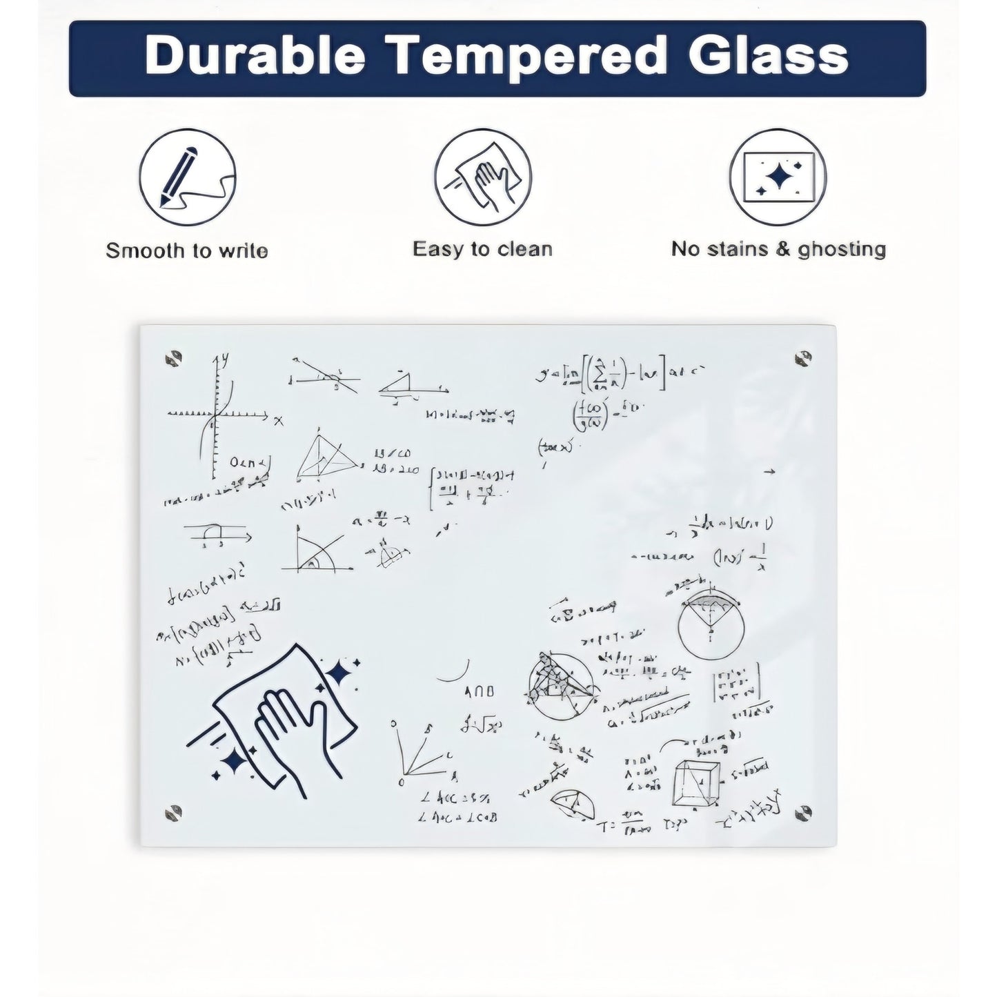Magnetic Glass Whiteboard, 4' x 3' Glass Dry Erase Board for Wall, 48" x 36" Large Frameless White