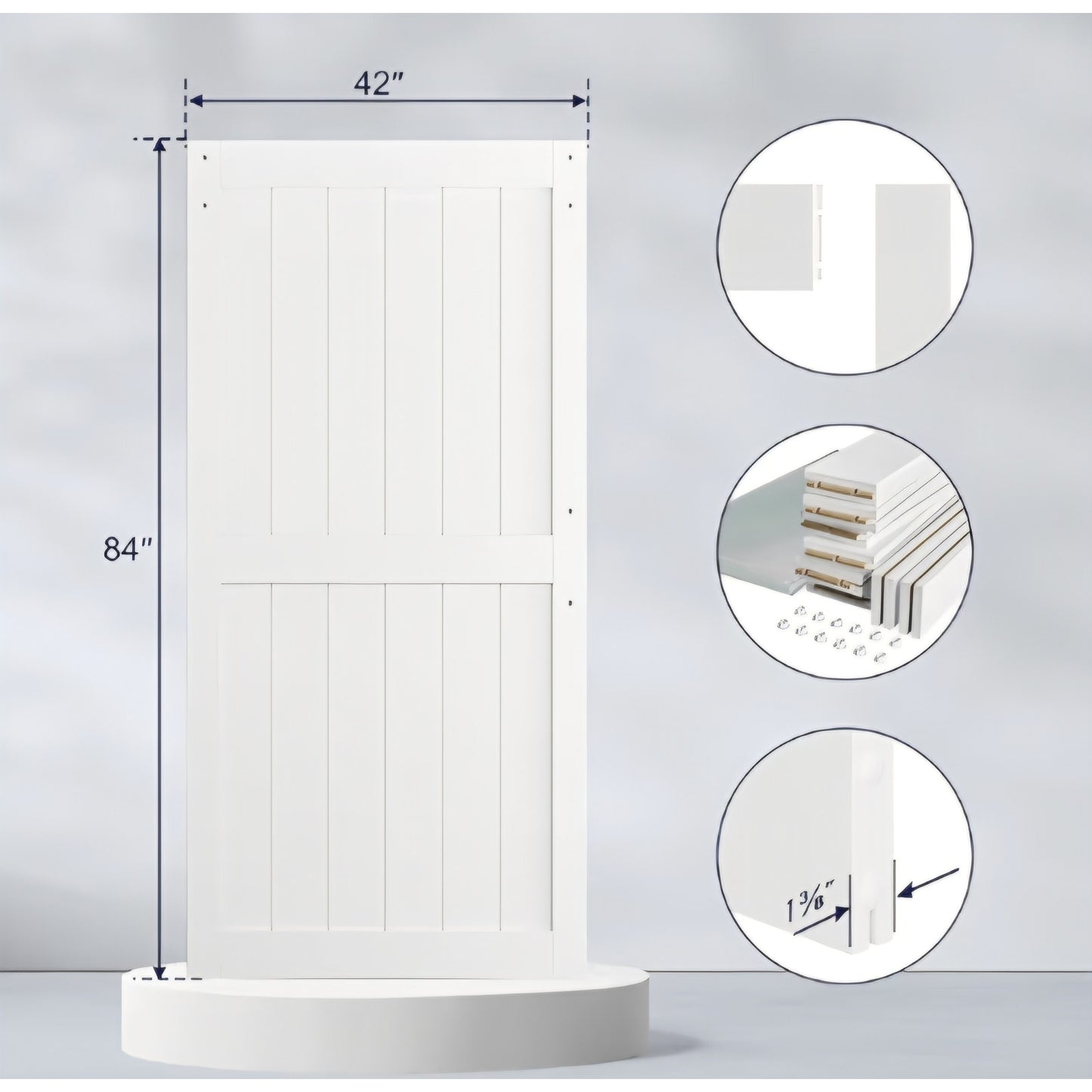 Barn Door with 7FT Black Sliding Door Hardware Kit 42 x 84 inch White